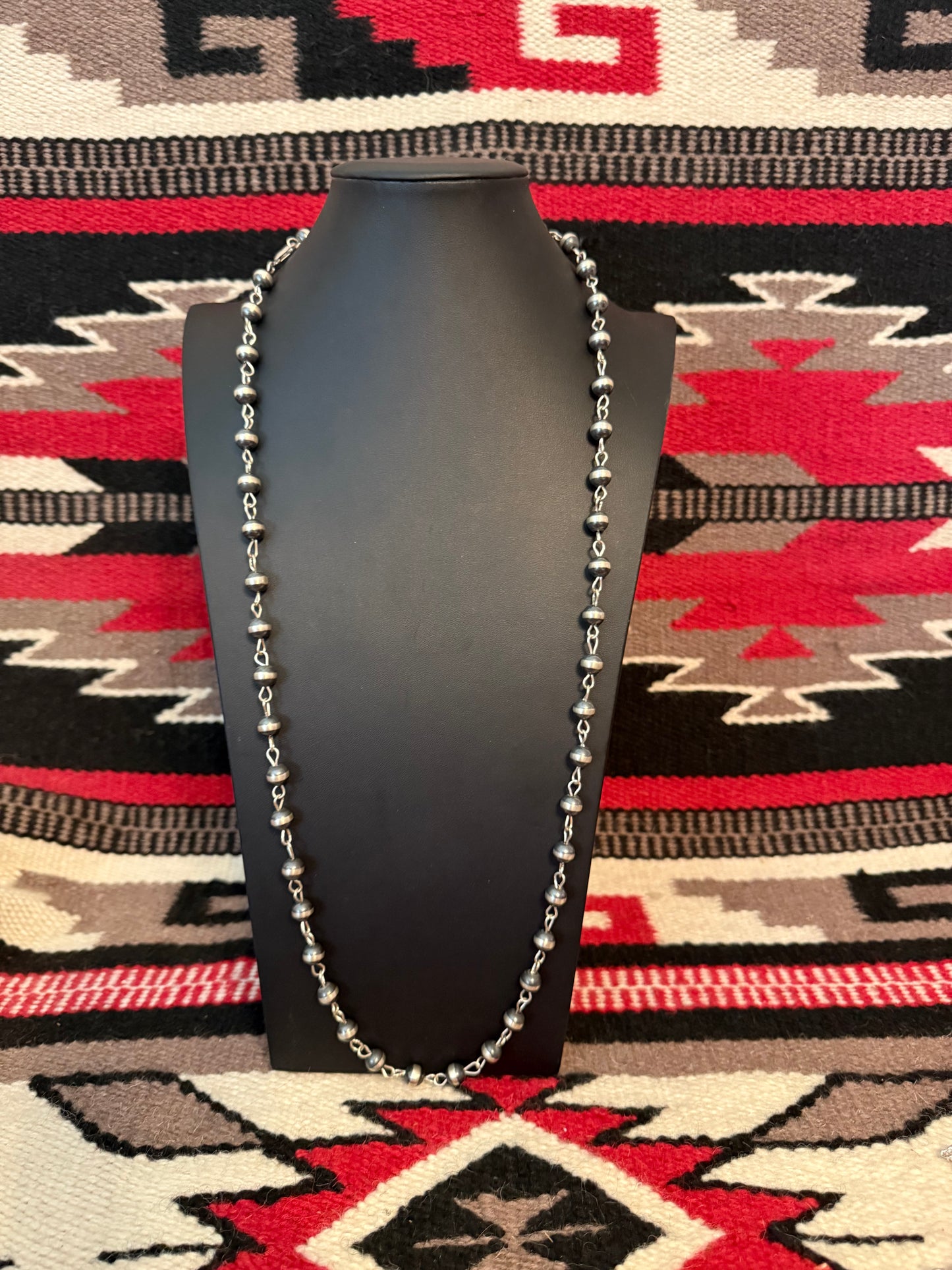 8mm Sterling Silver Navajo Pearl Link Chain Necklace 36" Long