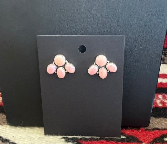 Sterling Silver and Pink Conch Small Cluster Earring