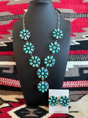 Handmade Sterling Silver and Kingman Turquoise Cluster Necklace