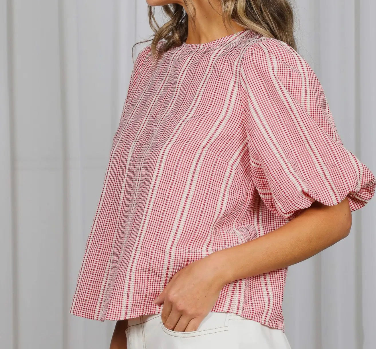 z   Red Plaid Top Bow Accent