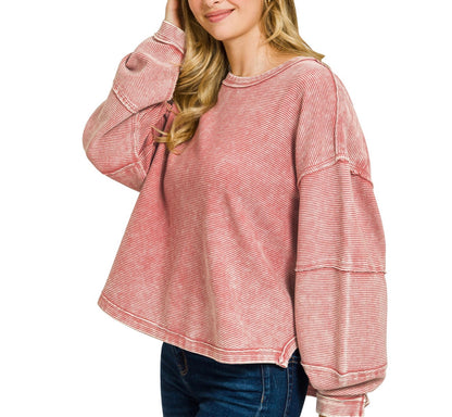 z   Acid Washed Pullover Winter Rose