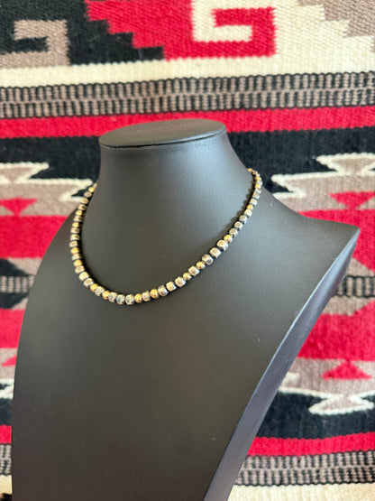 Mixed Sterling Silver Navajo Pearls and Gold Filled Beaded Necklace 16" Long