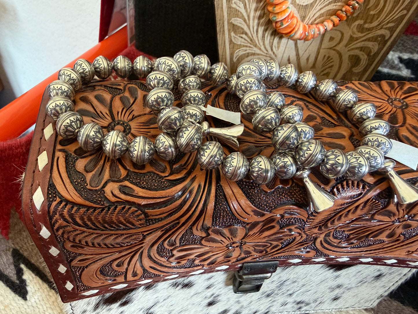 LI   Sterling Silver Stretch Bracelet with Stamped Beads and Squash Charm