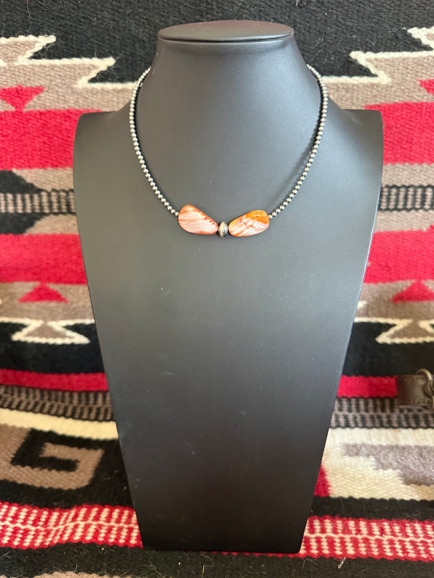 14" Spiny Oyster & Sterling Silver Pearl Choker