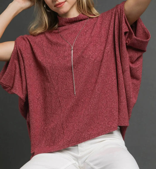 z   Textured Mock Neck Relaxed Top