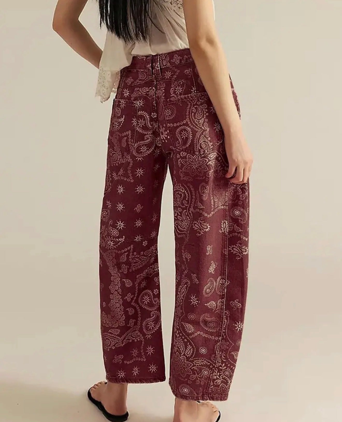 z   Western Vintage Paisley Barrel Jeans