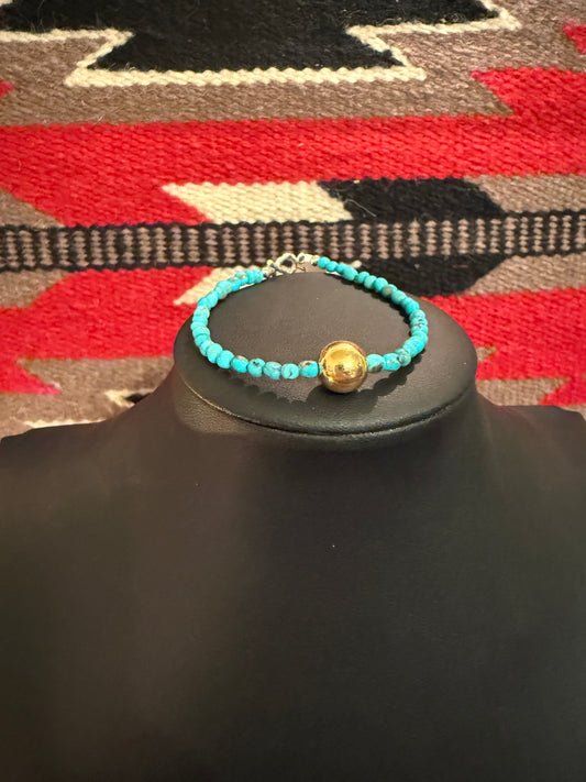 Smooth Turquoise Nuggets & 10mm Navajo Pearl 18k Gold Plated Bracelet