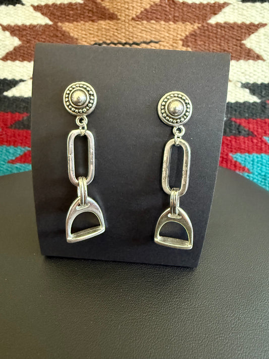 v2   Silver Long Link Stirrup Earrings