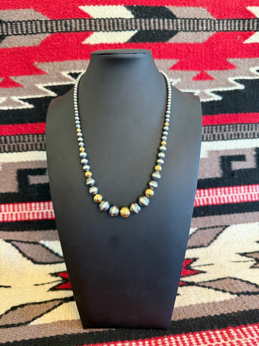 Style 5 Sterling Silver Navajo Pearl and Gold Necklace 20" Long 4-12mm