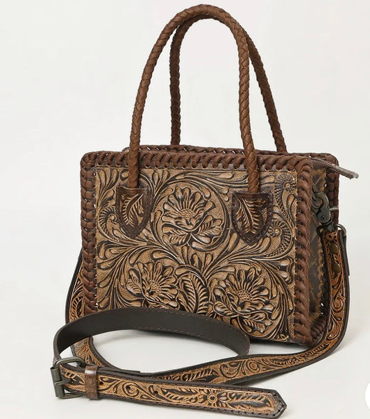 American Darling Western Leather Hand Tooled Tote Bag