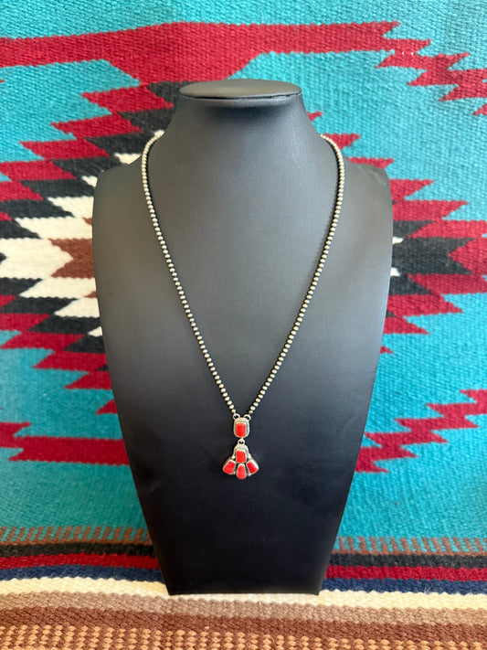 Red Coral Cluster Navajo Pearl Necklace 20" Long