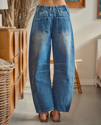 z   Embroidered Denim Barrel Jeans