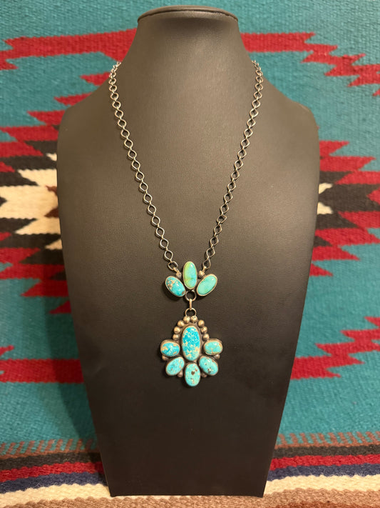 S/S Blue Ridge Turquoise Cluster Link Chain Necklace