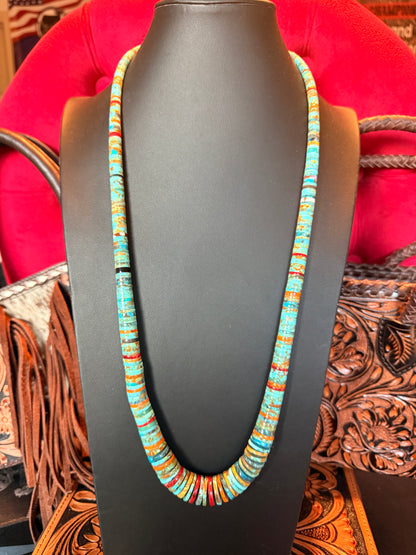 Multi Color Turquoise Wafer Necklace 30" Long