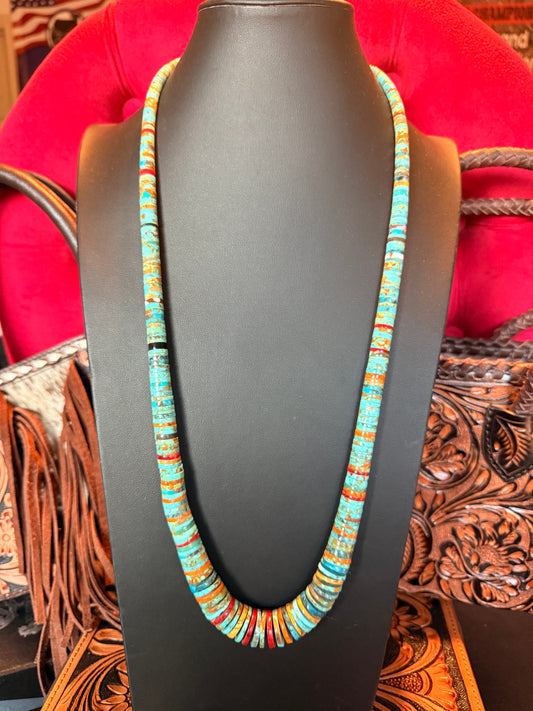 Multi Color Turquoise Wafer Necklace 30" Long