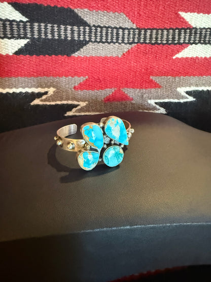 Sterling Silver Turquoise 4 Cluster Cuff