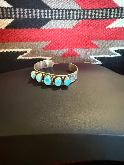 Sterling Silver and 5  Stone Kingman Turquoise Cuff By Vicky Hicks