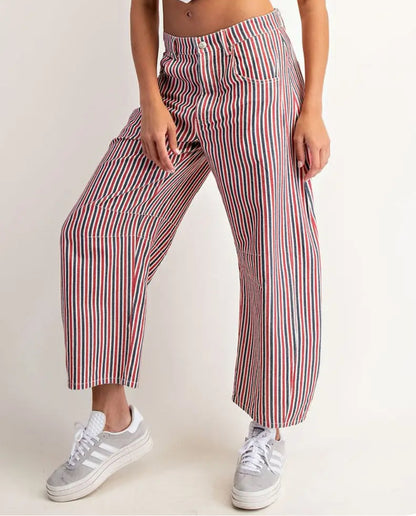 z   Mineral Washed Striped Barrel Jeans