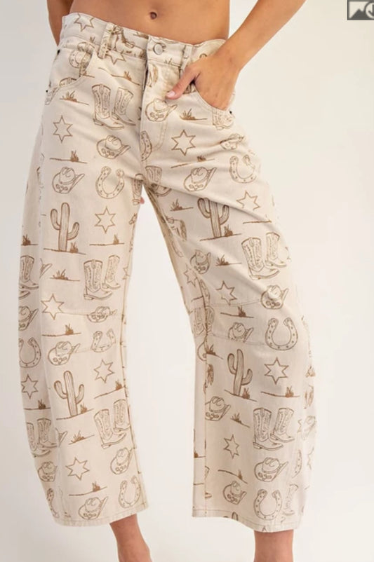 z   Mineral Washed Western Barrel Leg Jeans