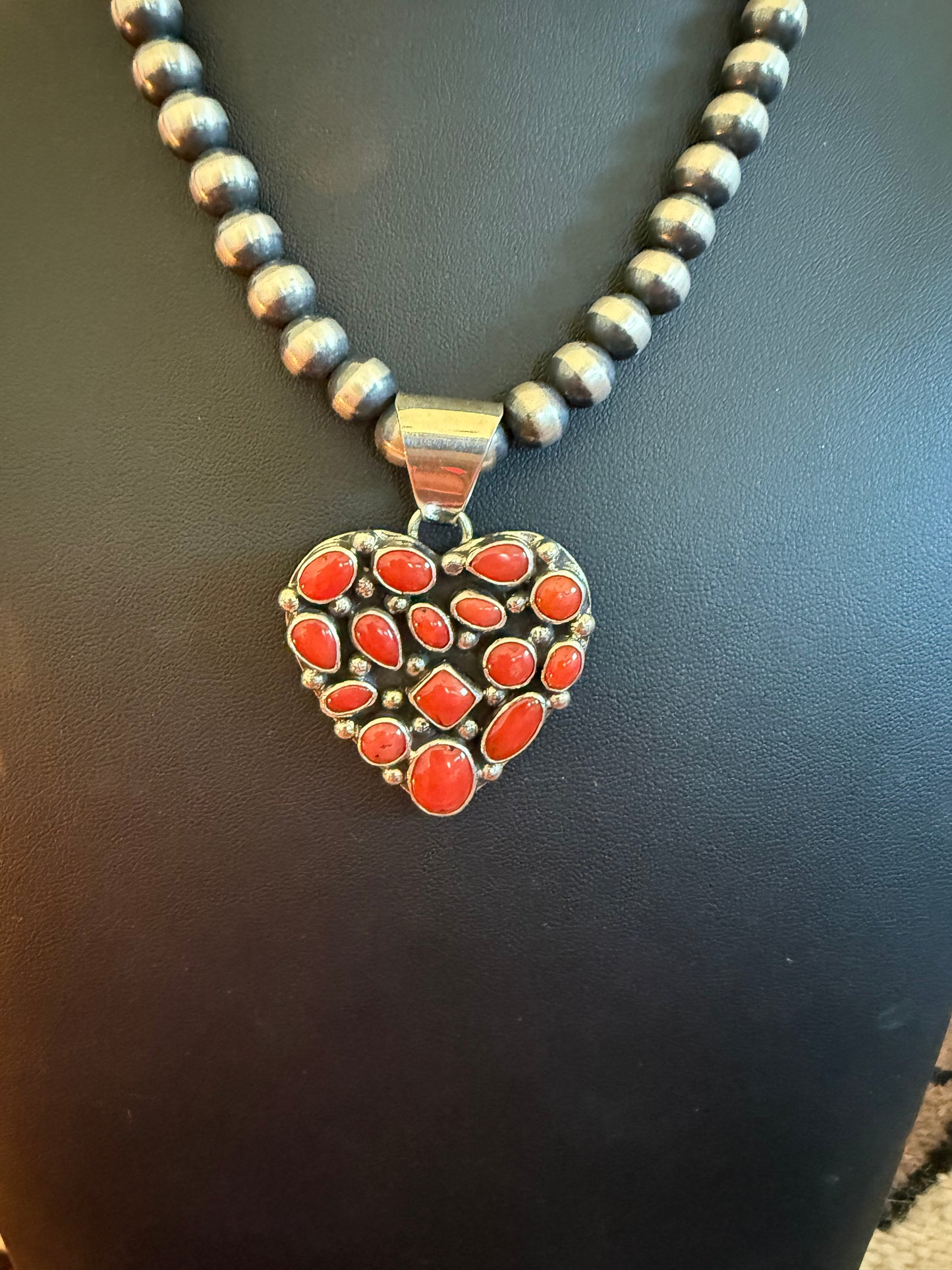 Sterling Silver and Mediterranean Red Coral Heart Pendant