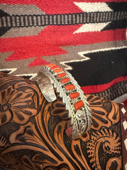 Sterling Silver and Coral Cuff   By Anthony Brown