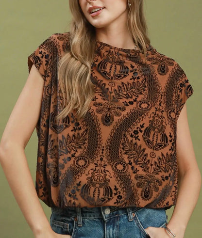 z   Velvet Boxy Short Sleeve Top Camel