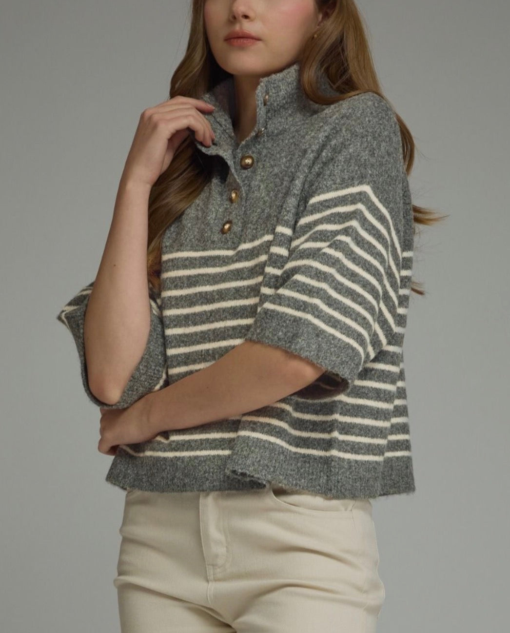 z   Striped Charcoal Knit Top