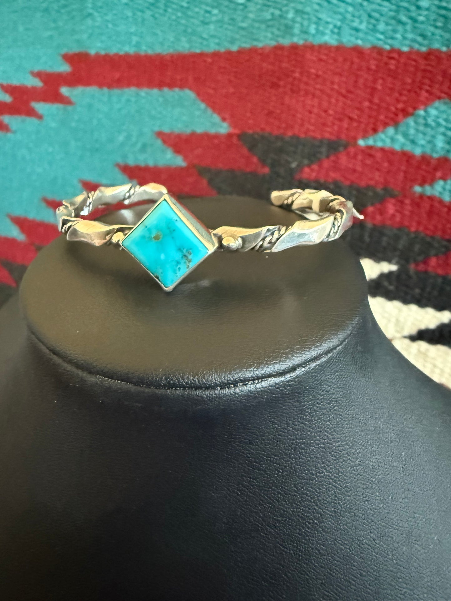 Diane Smith Sterling Silver with a Kingman Turquoise Square Stone Cuff