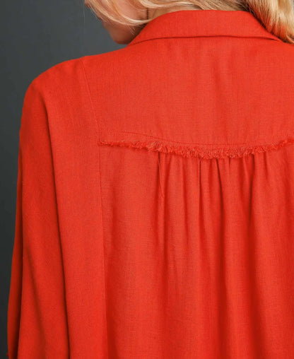 z   Linen Blend Ruffle Top