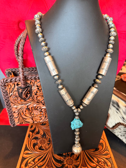 Handmade Navajo Pearl Necklace 30" Long + 4 Drop  By Virginia Tso