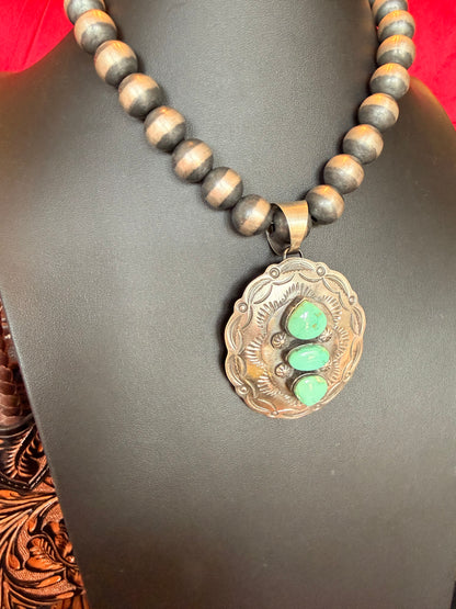 z   Oval Sterling Silver and Sonoran Turquoise Pendant By Chimney Butte
