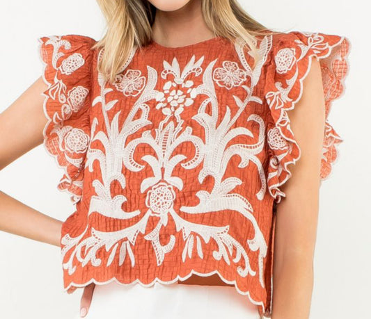 z   Flutter Sleeve Textured Top