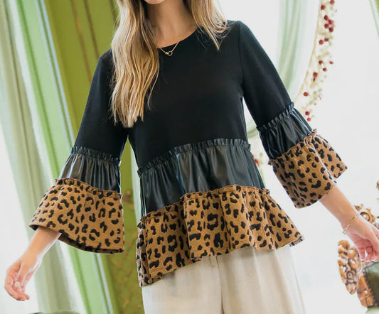 z   Knit Tiered Bell Sleeve Top