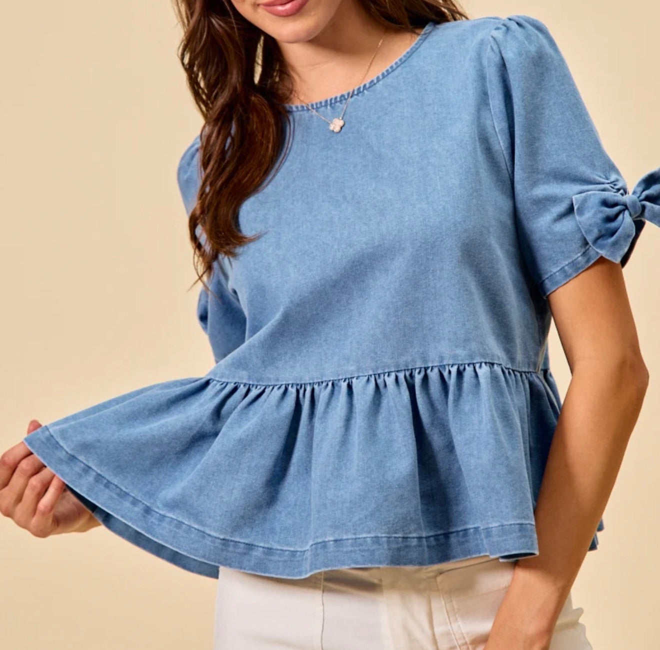 z   Denim Peplum Top