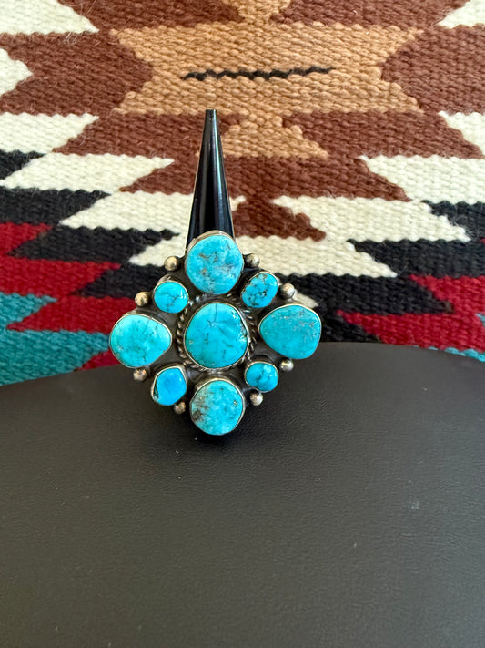 Handmade Sterling Silver and SS Kingman Turquoise Adjustable Ring