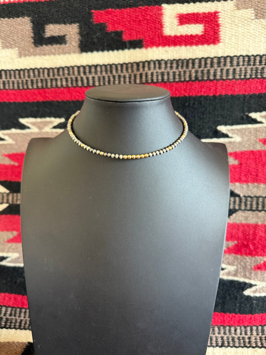 3mm Sterling Silver Navajo Pearls and Gold Choker