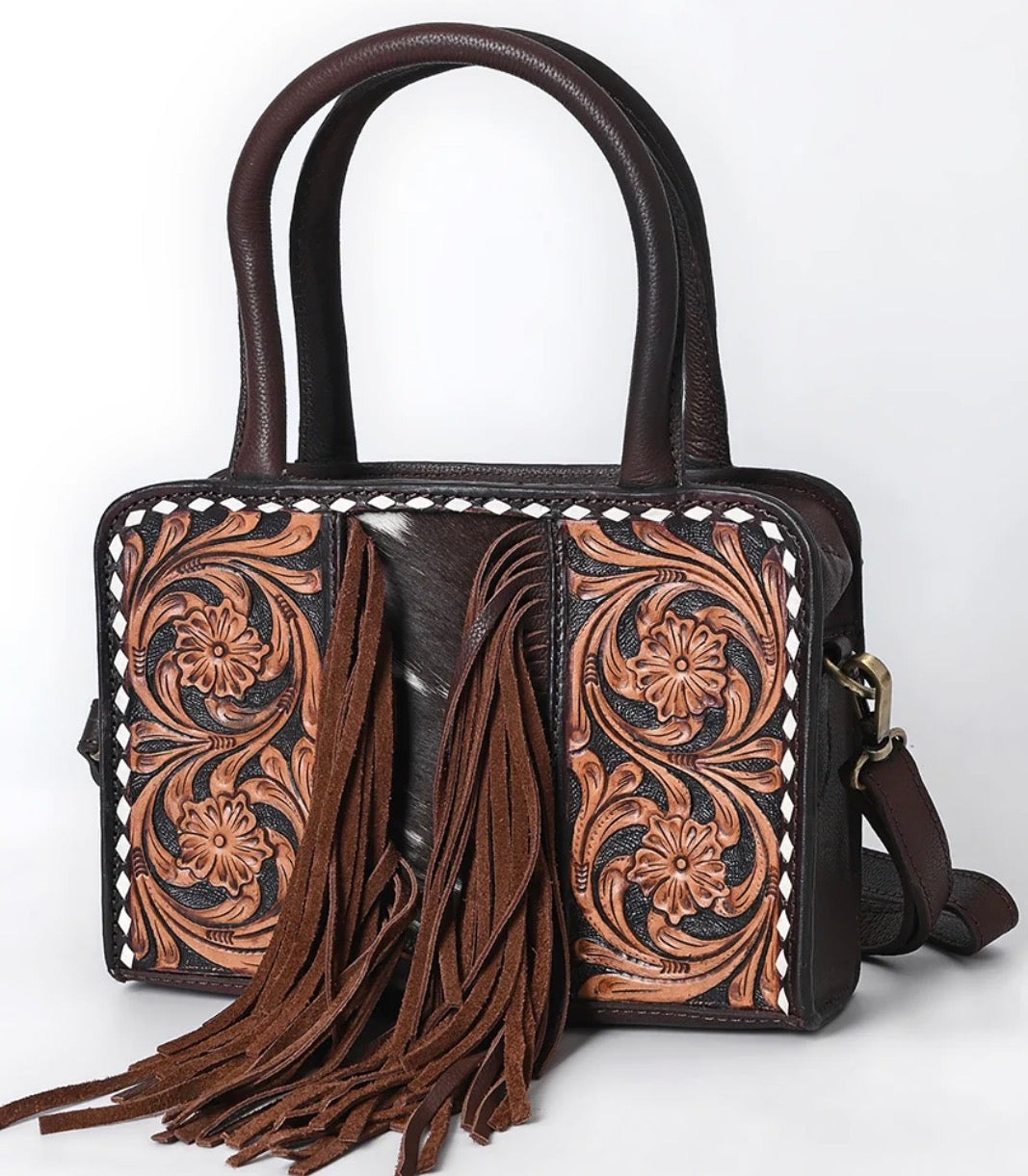 American Darling Hand Tooled Hair-On Cowhide Tote Bag