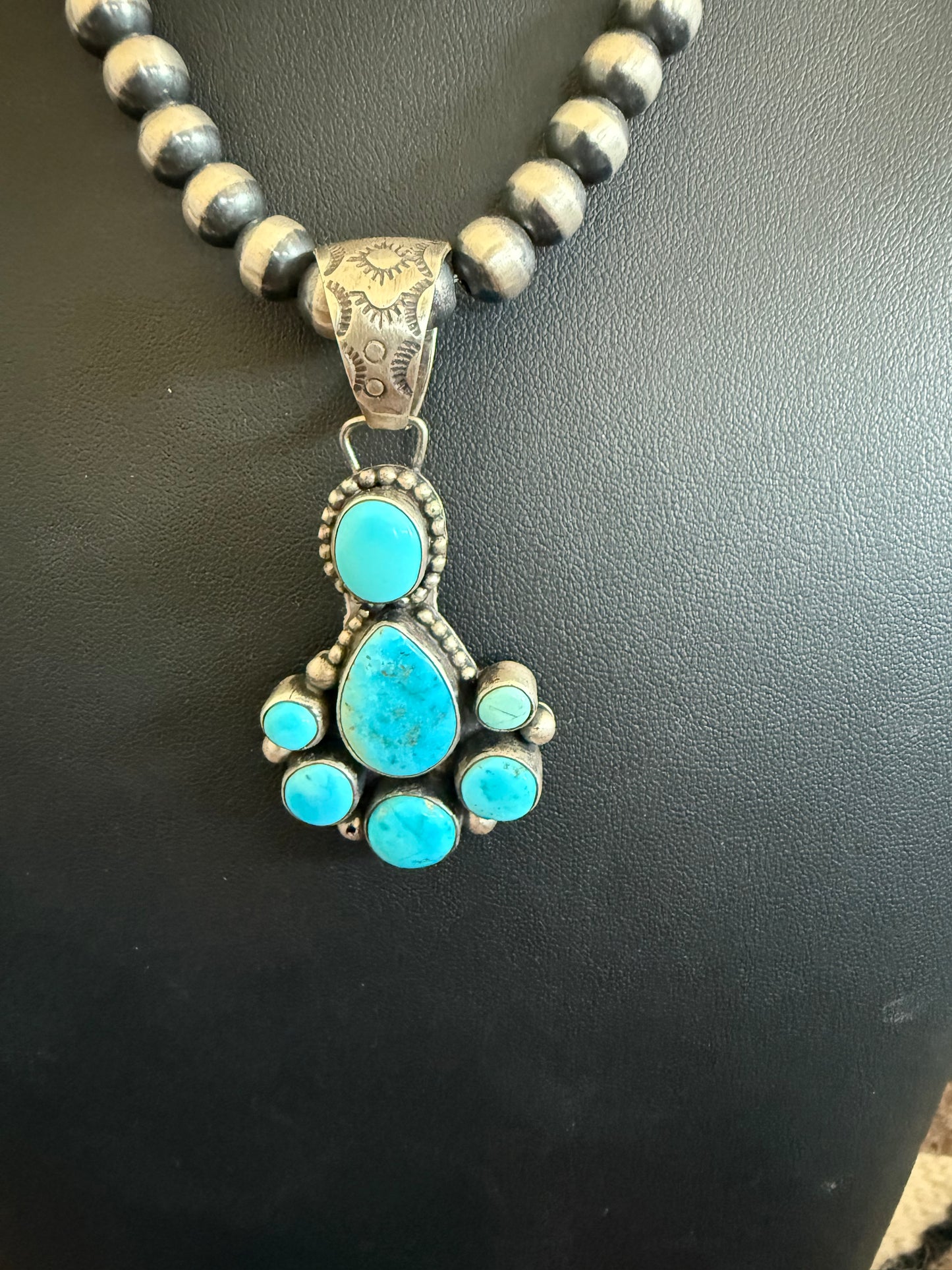 Sterling Silver and Kingman Turquoise Cluster Pendant
