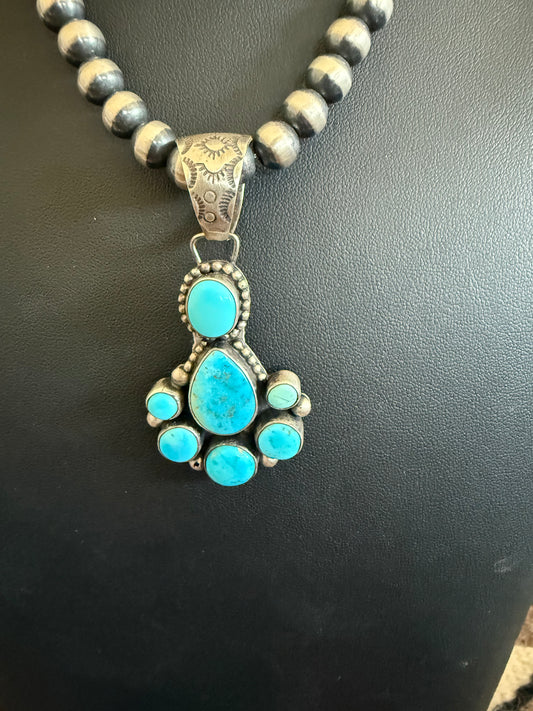 Sterling Silver and Kingman Turquoise Cluster Pendant