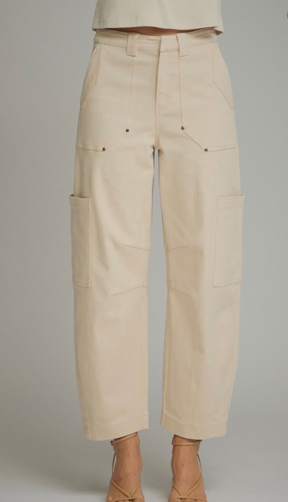 z   Cream Cargo Pocket Jeans with a Slight Barrel