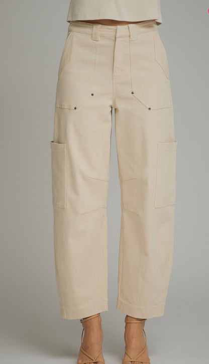 z   Cream Cargo Pocket Jeans with a Slight Barrel