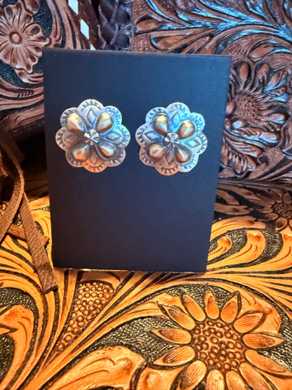 Handmade Sterling Silver Concho Earrings  By Thomas Yazzie