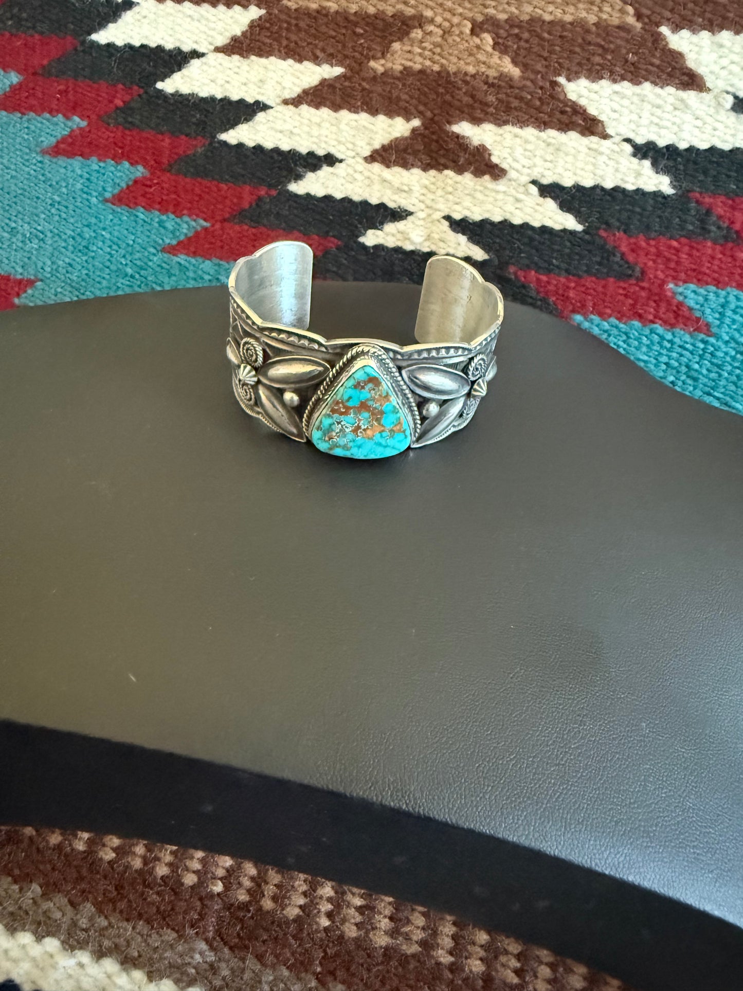 Sterling Silver Royston Turquoise Cuff with detailing