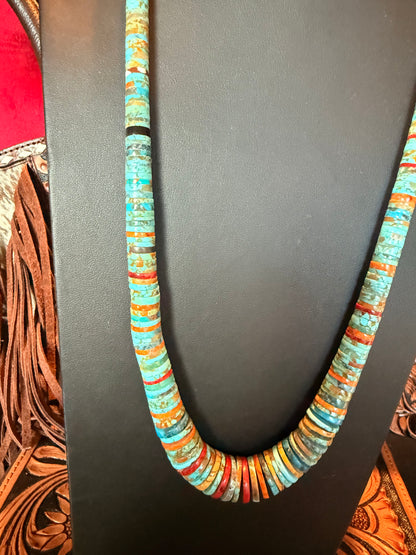Multi Color Turquoise Wafer Necklace 30" Long