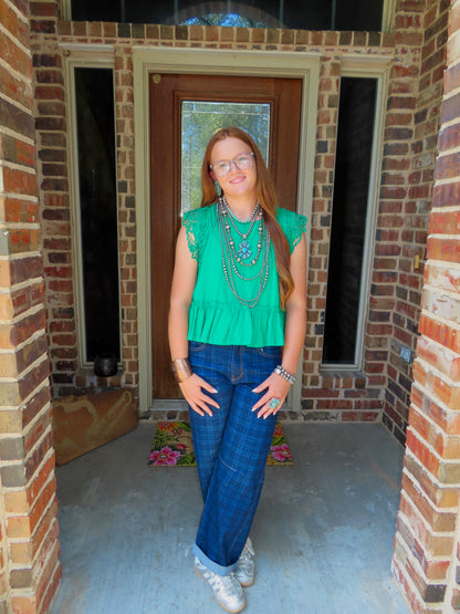 z   Plaid Denim Barrel Jeans