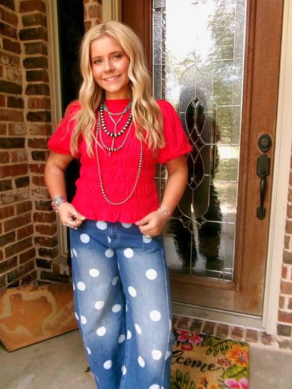 z   Washed Polka Dot Denim Barrel Jeans