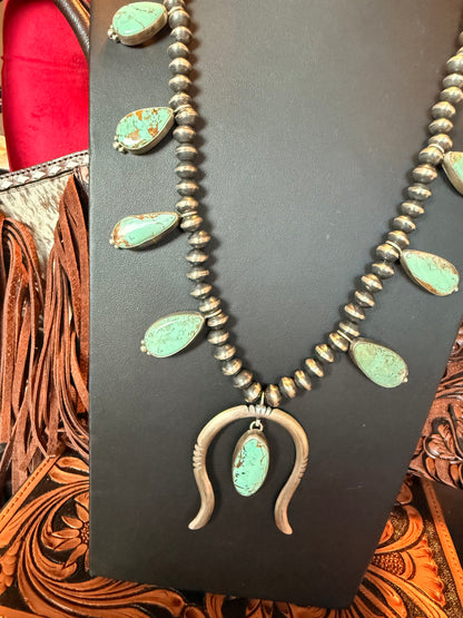 Turquoise Squash Blossom Necklace & Earring Set  By Larry Kaye