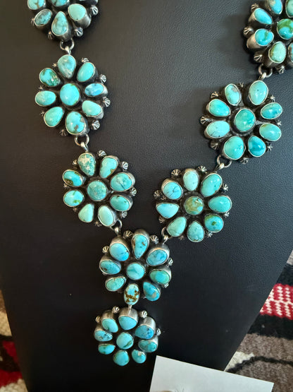 Handmade Sterling Silver and Kingman Turquoise Cluster Necklace