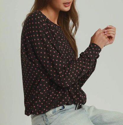 z   Polka Dot Bubble Hem Ash Top