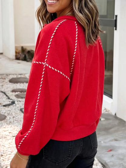 z   Colorblock Collar Stitching Pullover